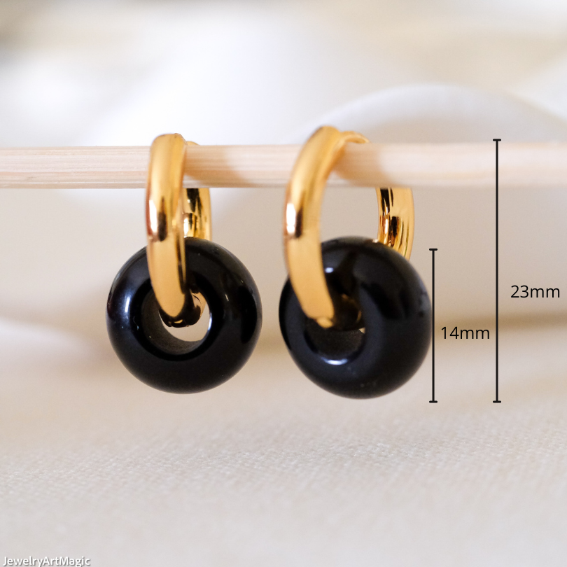 Black onyx hoop earrings
