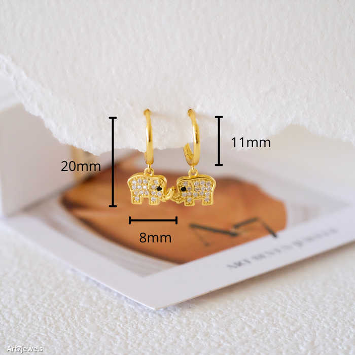 Dainty elephant huggie earrings, Cute elephant drop hoop earrings, Sterling Silver, Gifts for her
