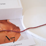 Minimalist ruby bracelet, Silver red bracelet, 2mm thin tennis bracelet, Gifts for her