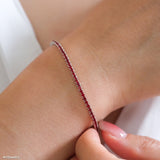 Silver red bracelet, 2mm thin tennis bracelet, Gifts for her