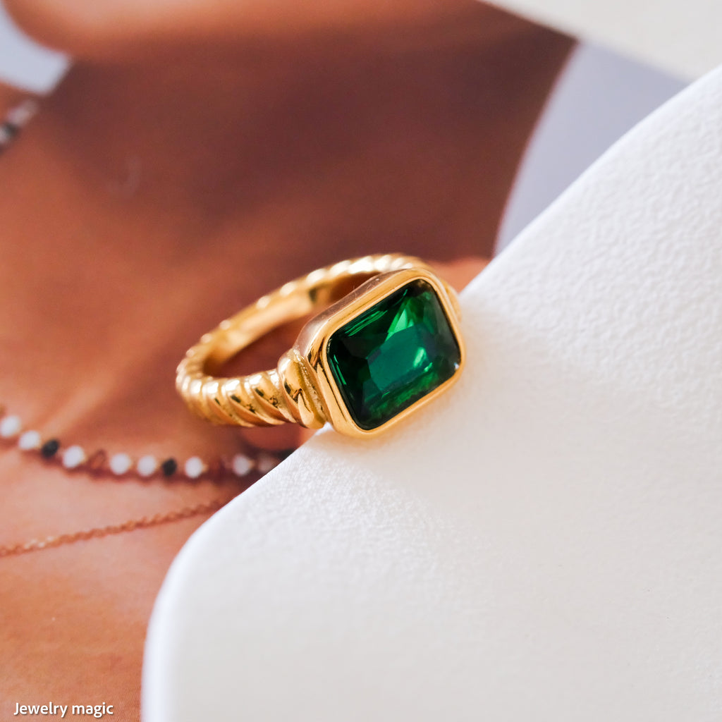 Chunky baguette emerald ring