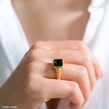 Chunky gold green stone ring, Gifts for her
