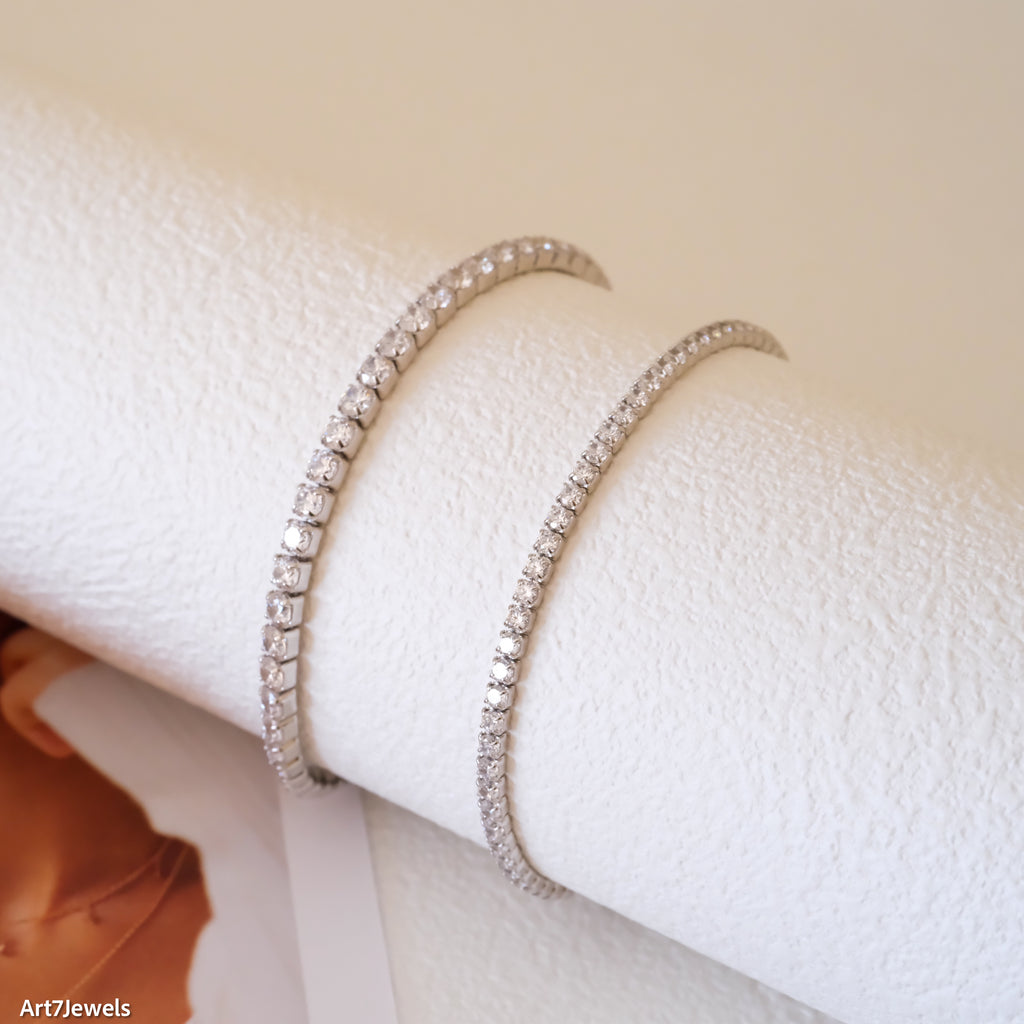 Dainty diamond cz tennis bracelet, 2mm & 3mm tennis bracelet, Minimalist white tennis bracelet, Birthday gifts