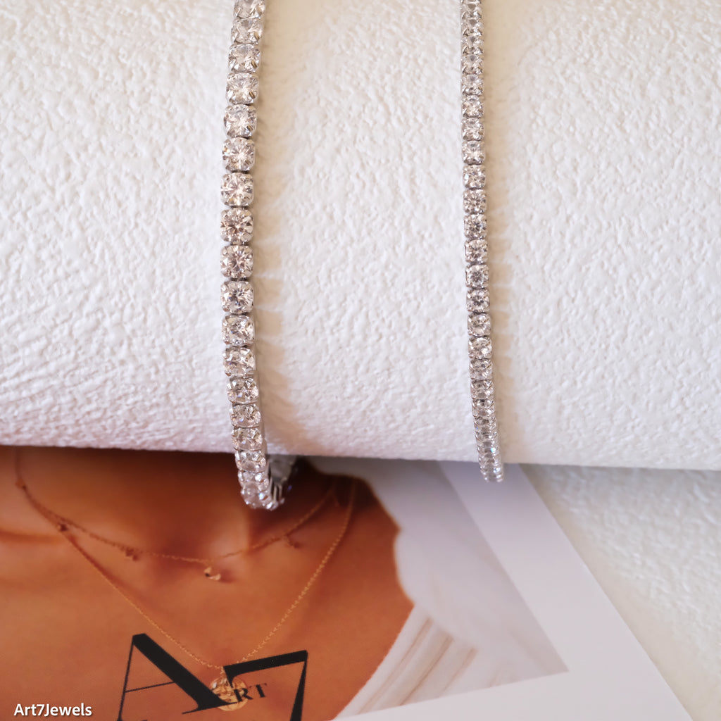 2mm & 3mm tennis bracelet, Minimalist white tennis bracelet, Birthday gifts