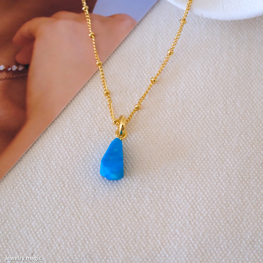 Pointed cut turquoise pendant, Minimalist unique necklace, Christmas gifts, Gifts for her