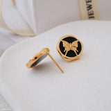 Butterfly stud earrings, Dainty black onyx earrings, Flatback earrings, Sterling silver earrings, Statement earrings, Gift for mom