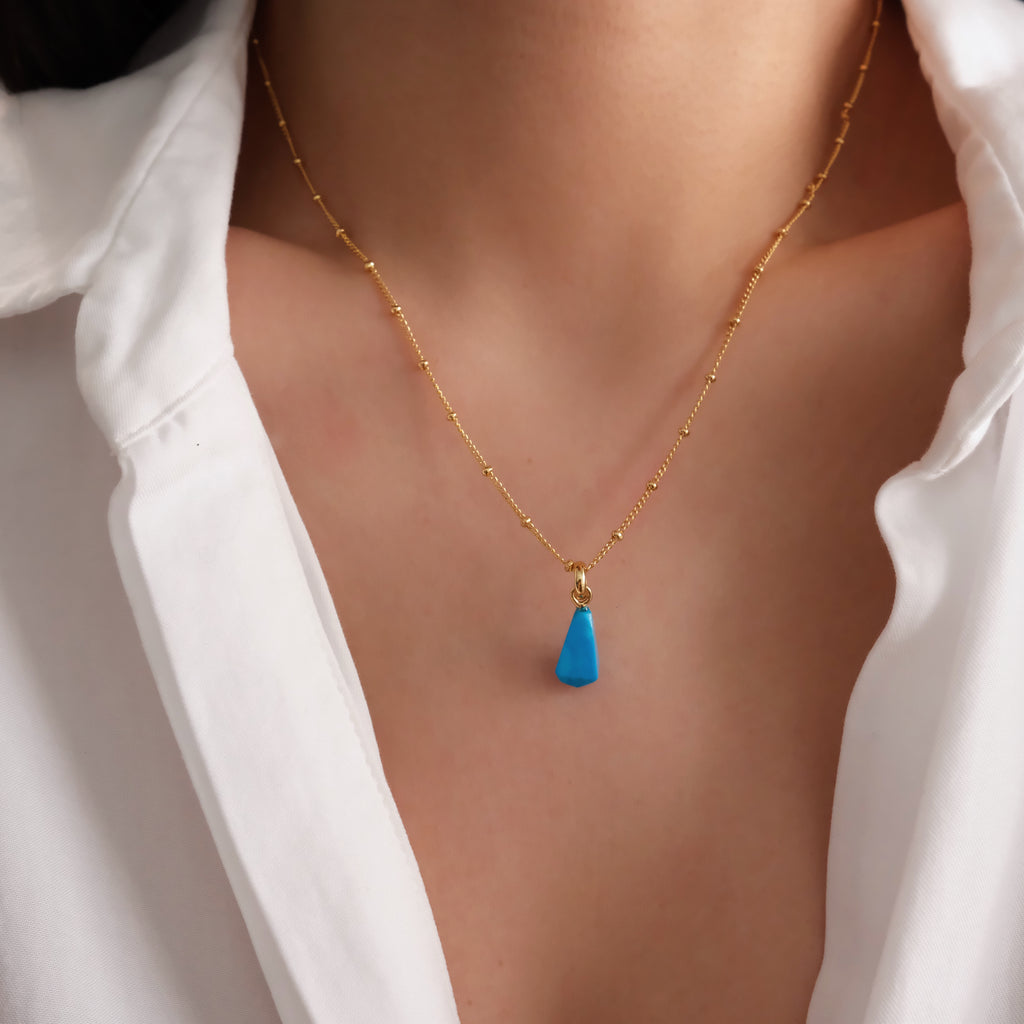 Dainty gold turquoise necklace, Pointed cut turquoise pendant, Minimalist unique necklace, Christmas gifts, Gifts for her