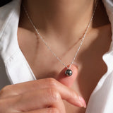 Silver Tahitian necklace, Chic Bridesmaid gifts, 8mm Dark gray pearls, Gifts for her