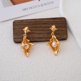 18k gold Conch earrings with freshwater pearls, Seashell earrings