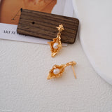 18k gold Conch earrings with freshwater pearls, Seashell earrings