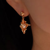 18k gold Conch earrings with freshwater pearls, Seashell earrings