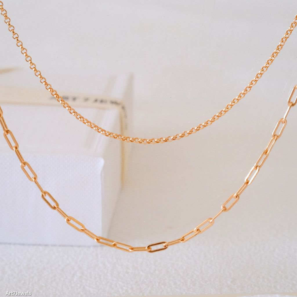 Double chain necklace set, Layered Necklace Set, Paperclip & Dainty chain necklace, 925s silver necklace, gifts for her