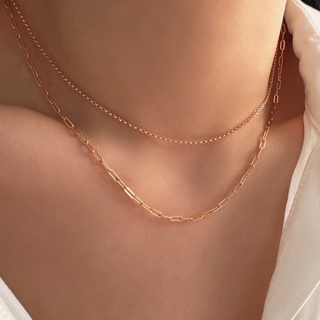Double chain necklace set, Layered Necklace Set, Paperclip & Dainty chain necklace, 925s silver necklace, gifts for her