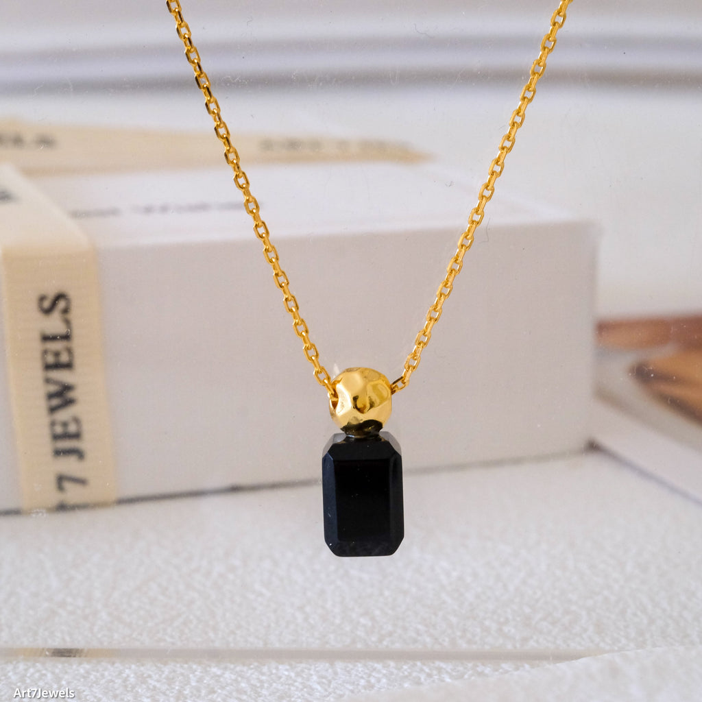Dainty rectangular black onyx necklace, 18k gold black stone necklace, Minimalist Perfume bottle necklace, Silver necklace, Gift for her