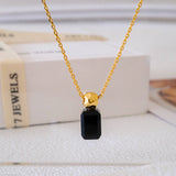 Dainty rectangular black onyx necklace, 18k gold black stone necklace, Minimalist Perfume bottle necklace, Silver necklace, Gift for her
