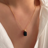 Dainty rectangular black onyx necklace, 18k gold black stone necklace, Minimalist Perfume bottle necklace, Silver necklace, Gift for her