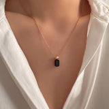 Dainty rectangular black onyx necklace, 18k gold black stone necklace, Minimalist Perfume bottle necklace, Silver necklace, Gift for her