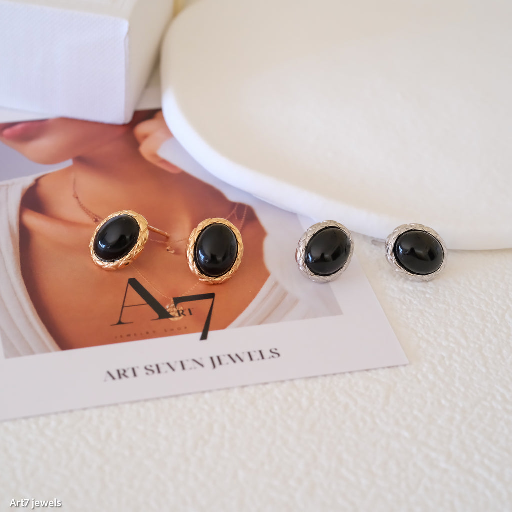 Oval Onyx Stud Earrings