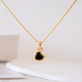 Dainty heart black onyx necklace, Minimalist heart pendant necklace, Tiny pendant necklace, Necklace for women, Gifts for her
