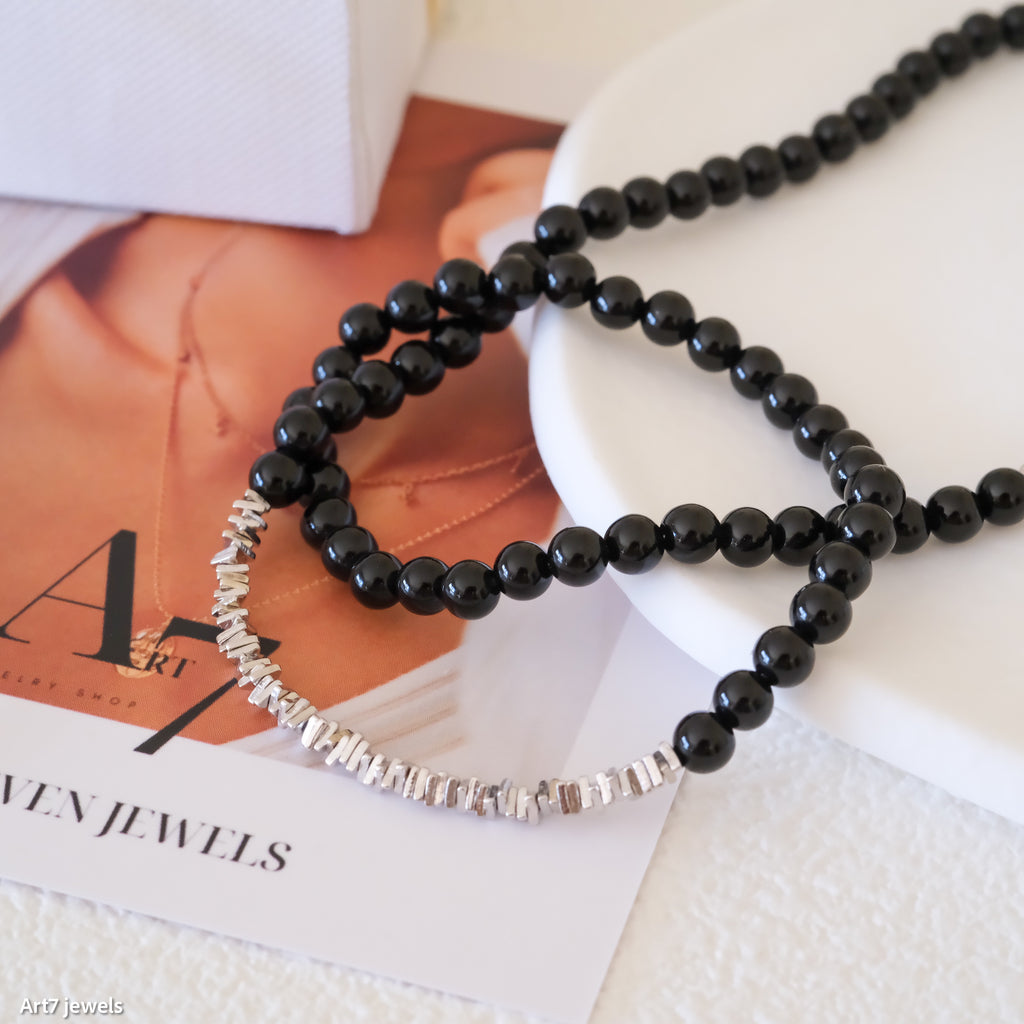 silver onyx beaded choker