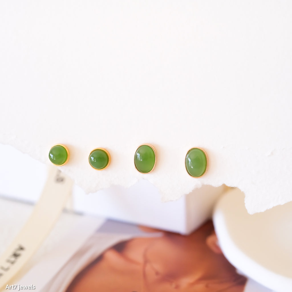 Tiny jade stud earrings