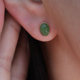Dainty oval jade stud earrings,