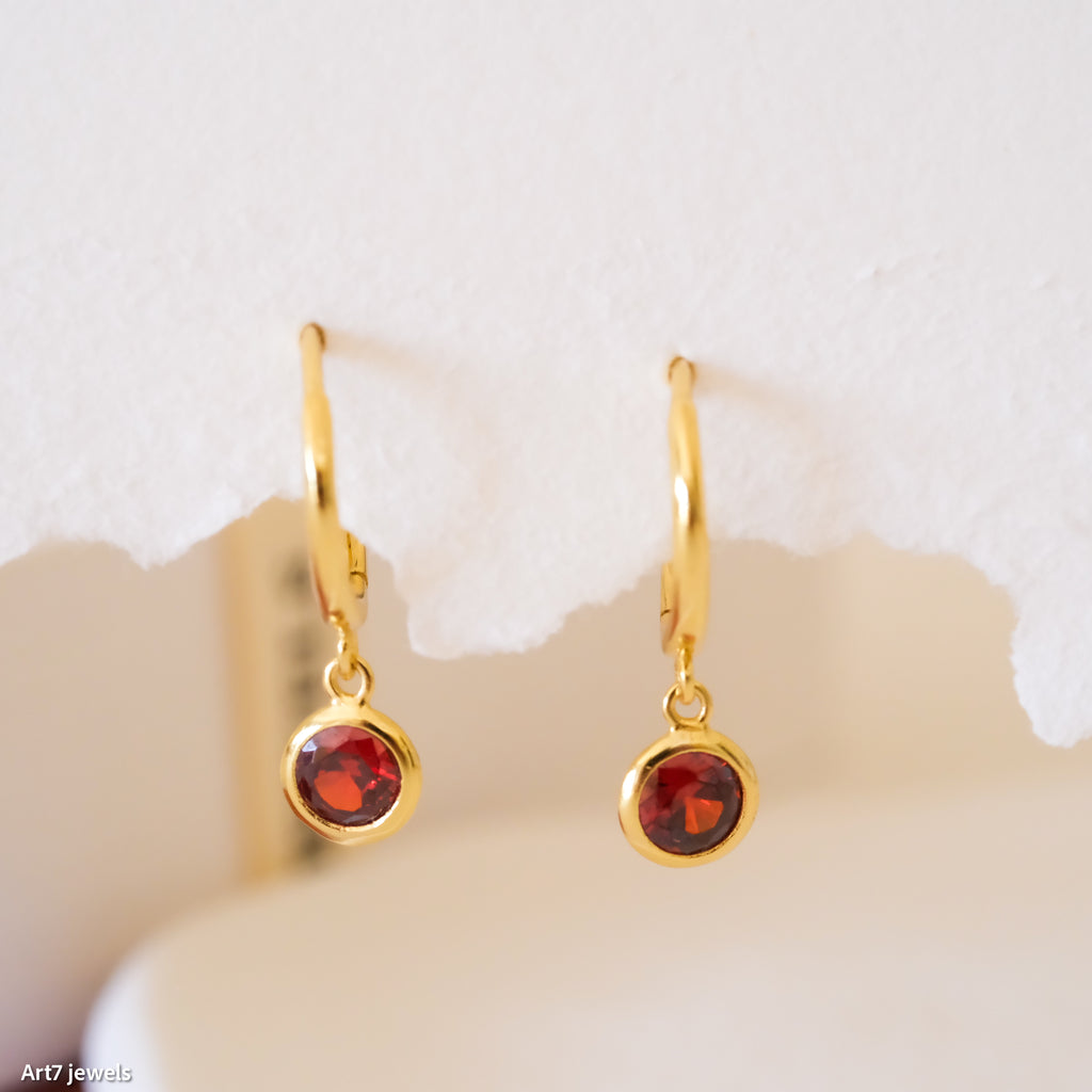 Dainty garnet hoop earrings