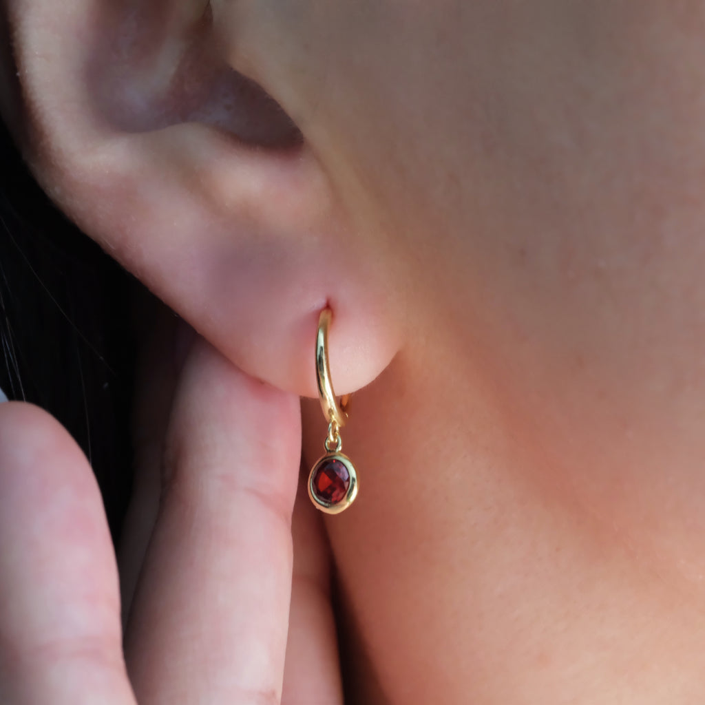 Red Garnet earrings, Minimalist gemstone huggie earrings, Birthstone earrings, Gift for her, Christmas gift