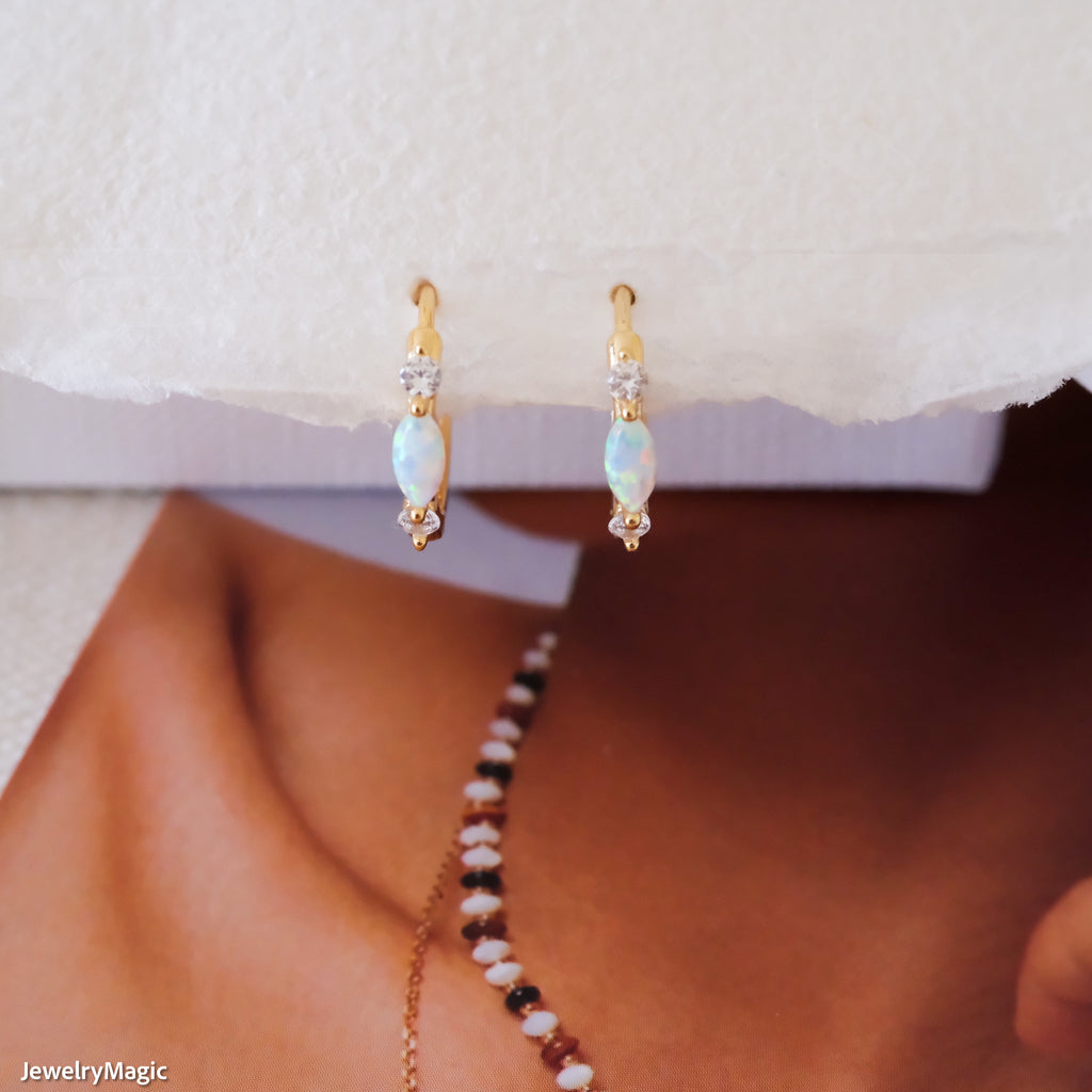 opal hoop earrings,