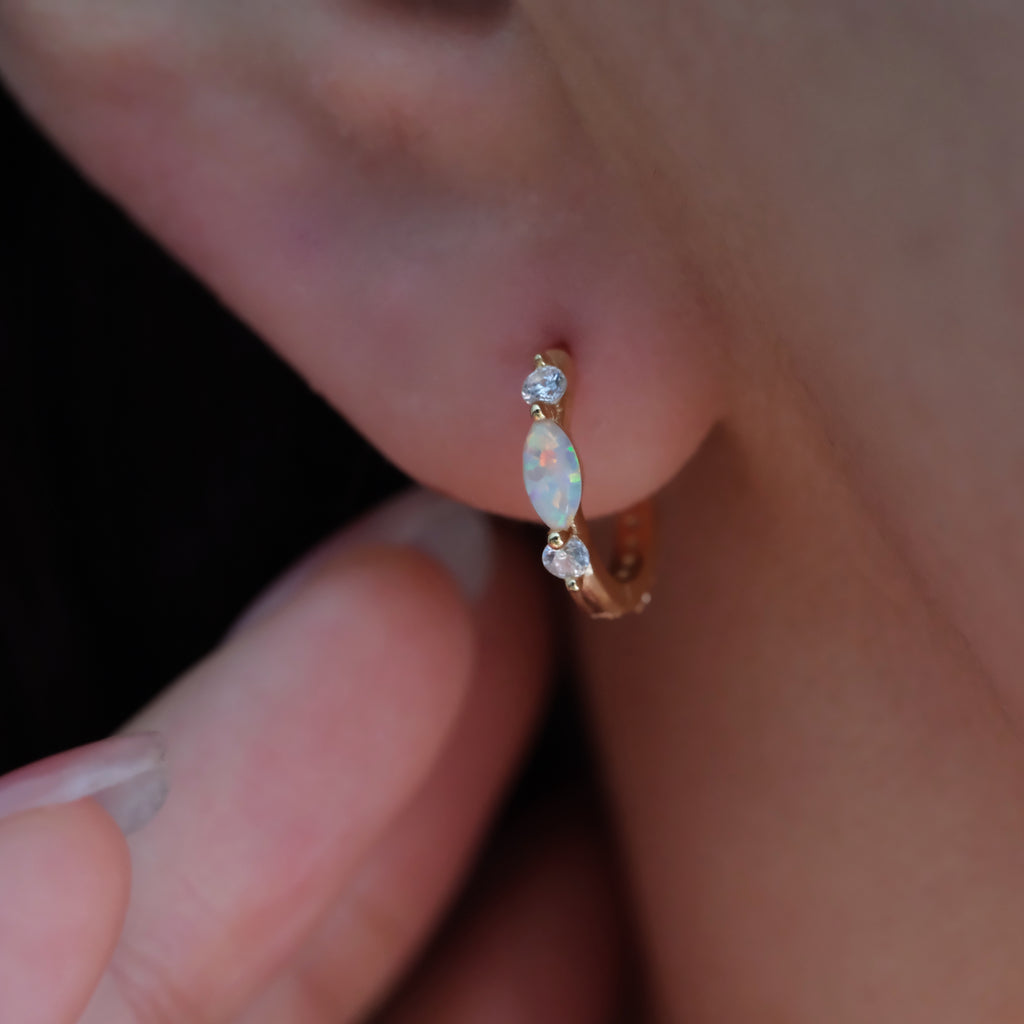 Opal Huggie hoops, Gold Huggie earrings, Opal earrings, Christmas gifts, Gifts for her