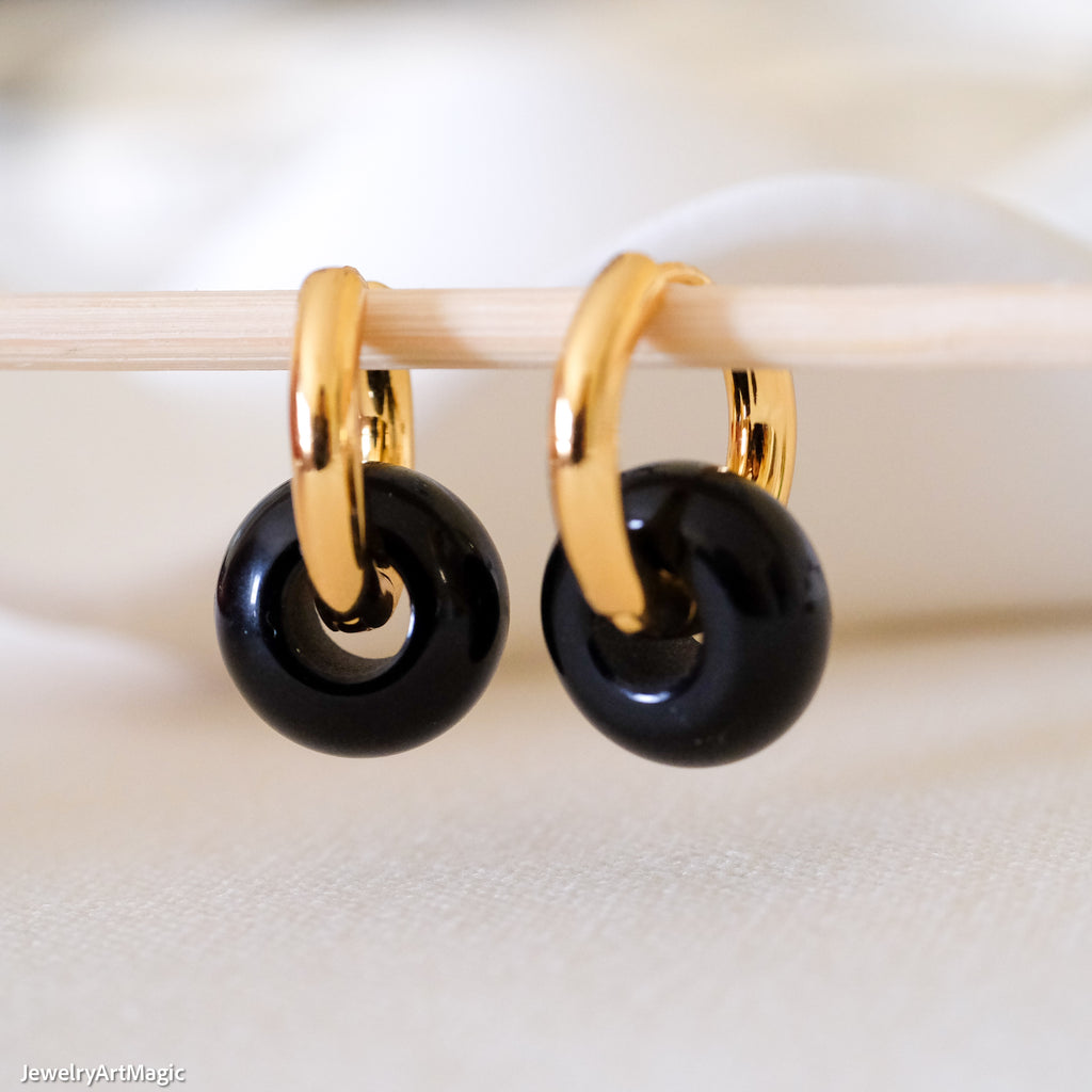 Black onyx hoop earrings
