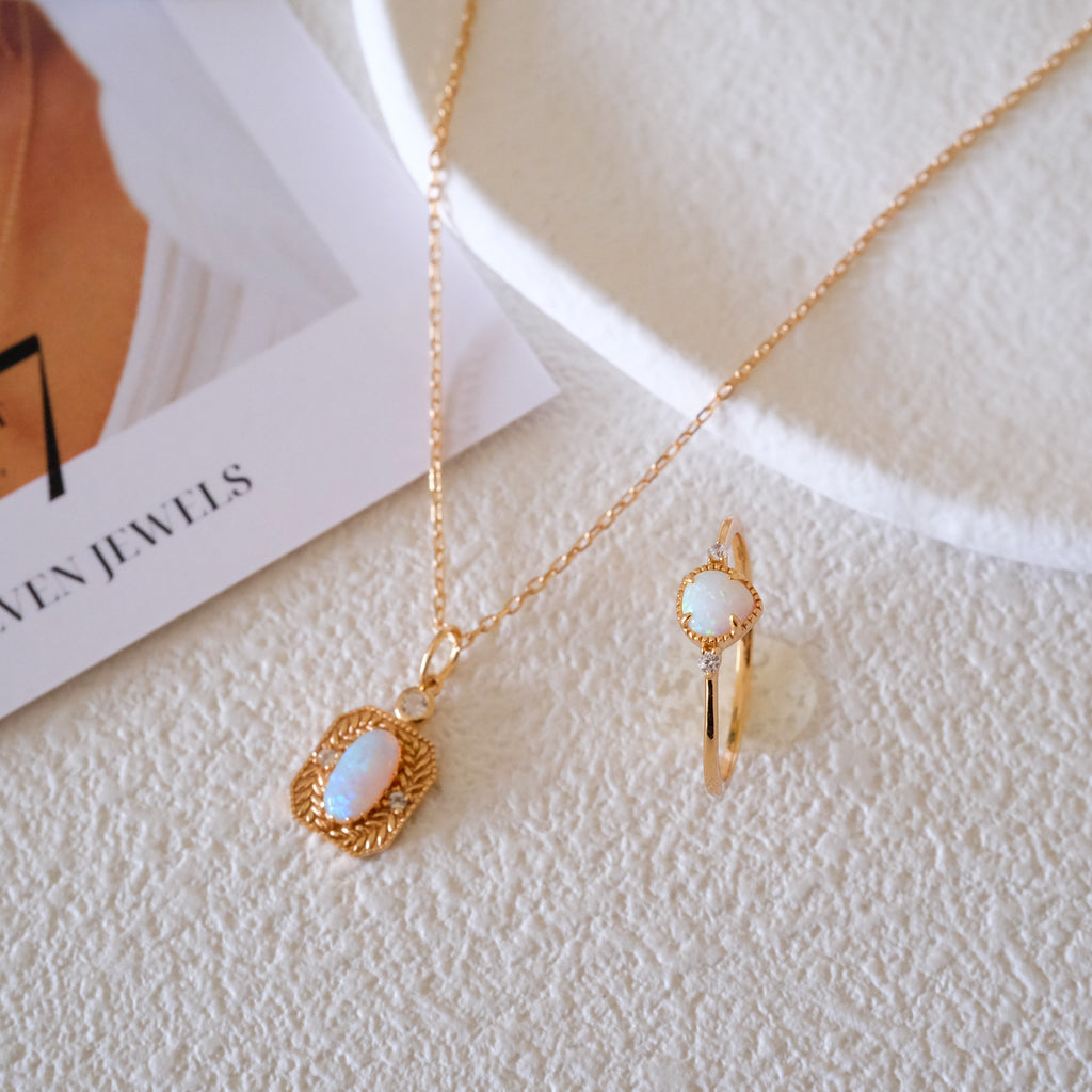 White opal pendant, Minimalist gold necklace, 925 sterling silver necklace, Gift for her