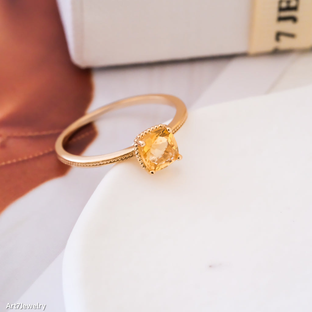 Dainty Citrine ring, Genuine citrine ring, Minimalist gold ring, Sterling Silver Ring, Solitaire ring, Thin ring, Gifts for her