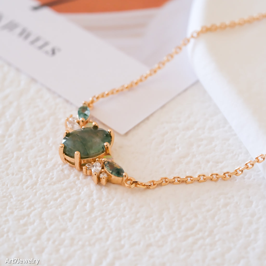 Genuine Oval moss agate Pendant