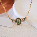 Gold moss agate necklace, Genuine Oval moss agate Pendant, Statement necklace, Perfect gift for her