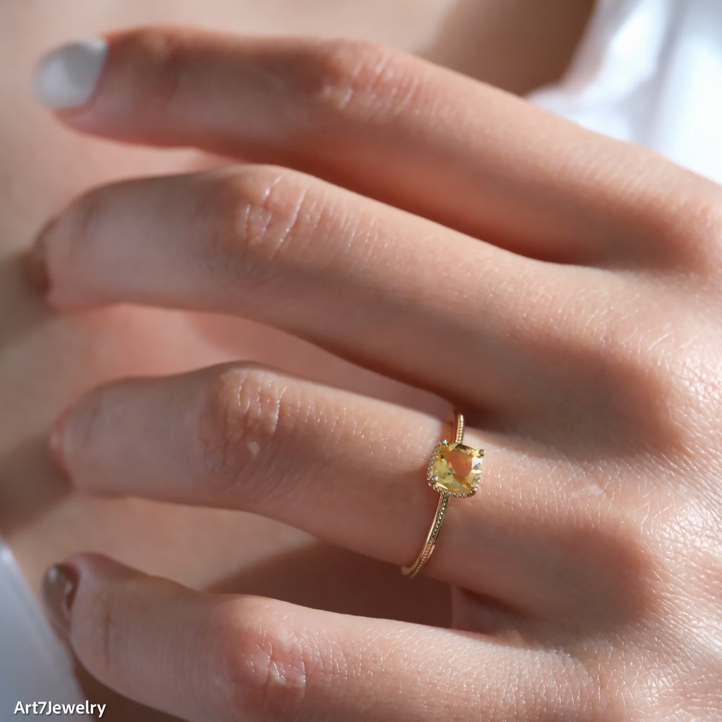 Genuine citrine ring, Minimalist gold ring, Sterling Silver Ring, Solitaire ring, Thin ring, Gifts for her