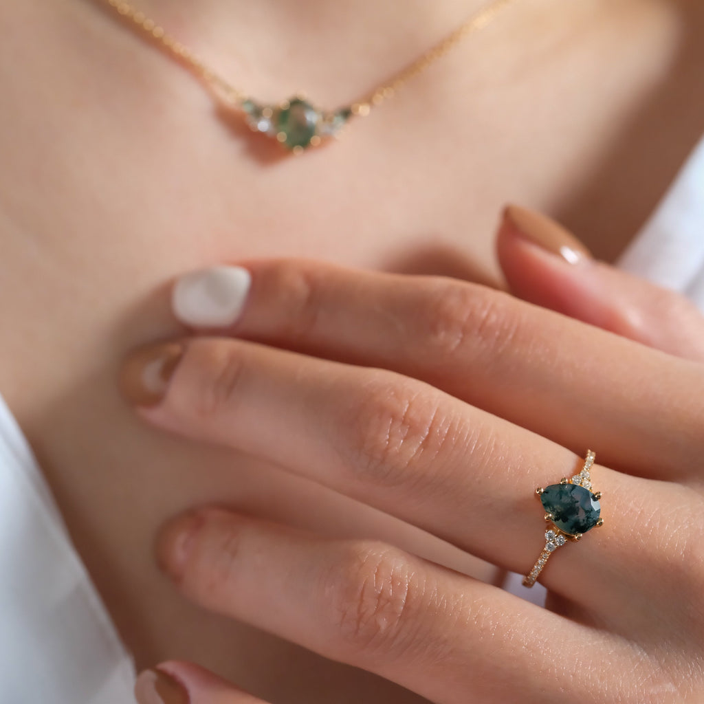 Dainty moss agate ring