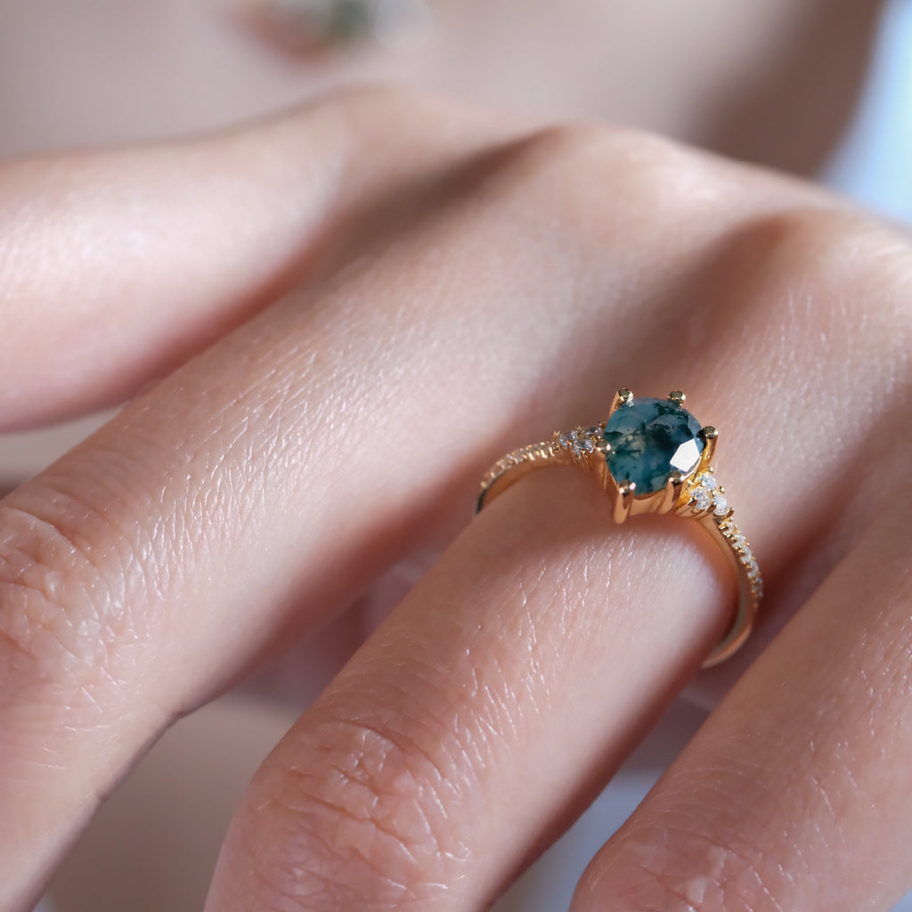 Moss Agate Solitaire Ring