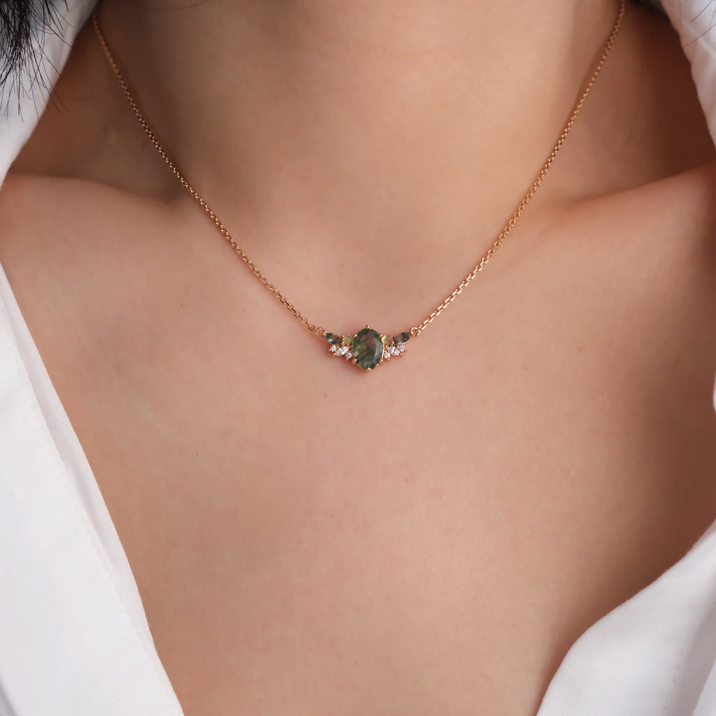 Gold moss agate necklace