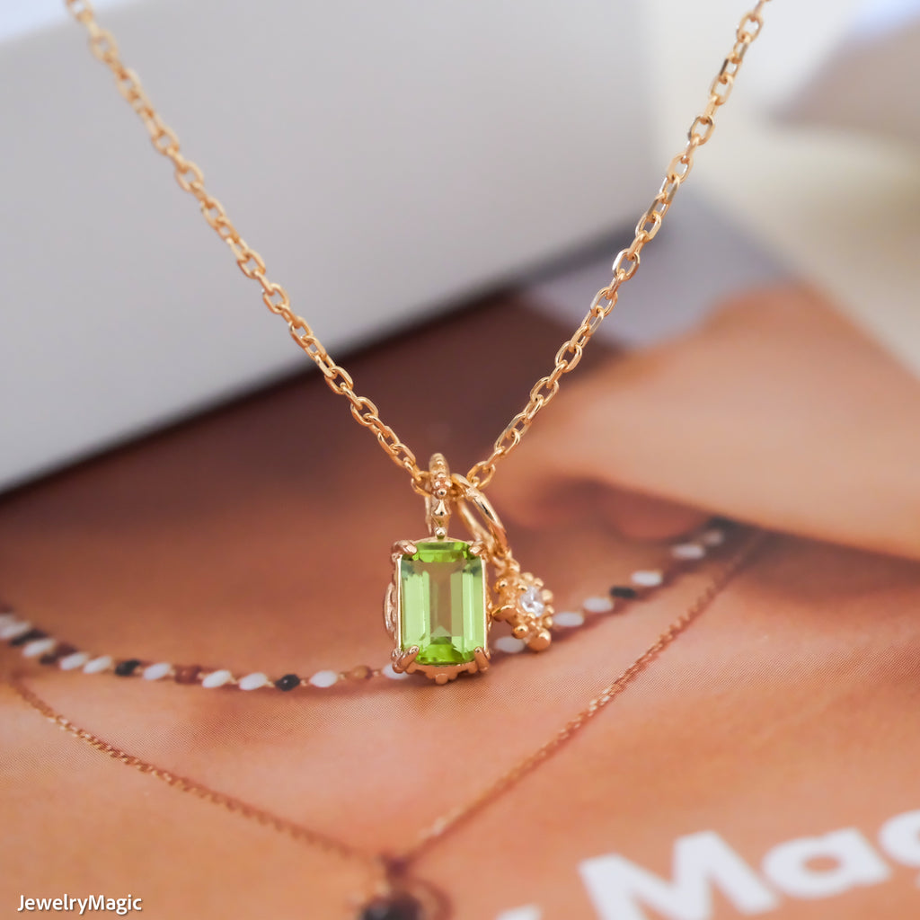Minimalist genuine peridot & white cz necklace, Gifts for her