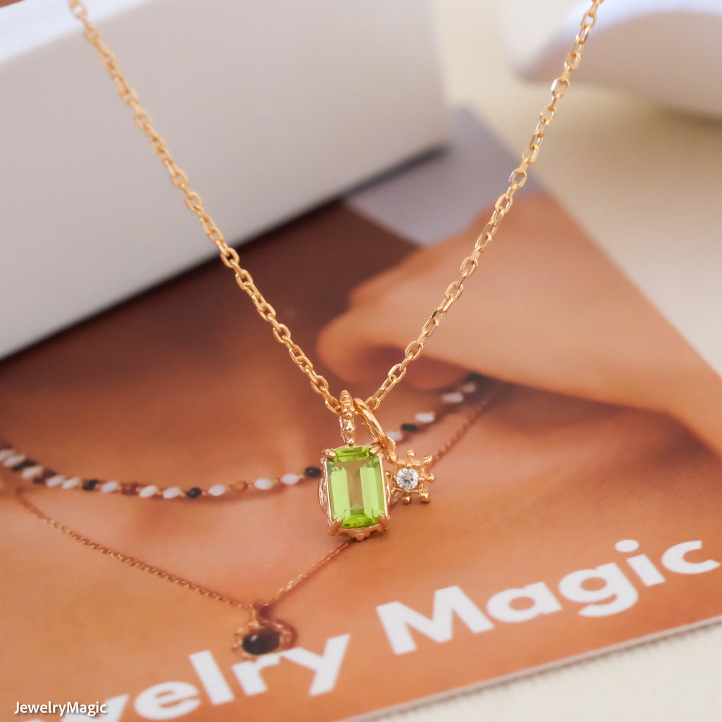 Minimalist genuine peridot & white cz necklace, Gifts for her