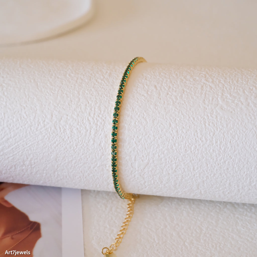 14k gold emerald tennis bracelet, Dainty emerald cz bracelet, 2mm tennis bracelet, Gifts for her, Christmas gifts