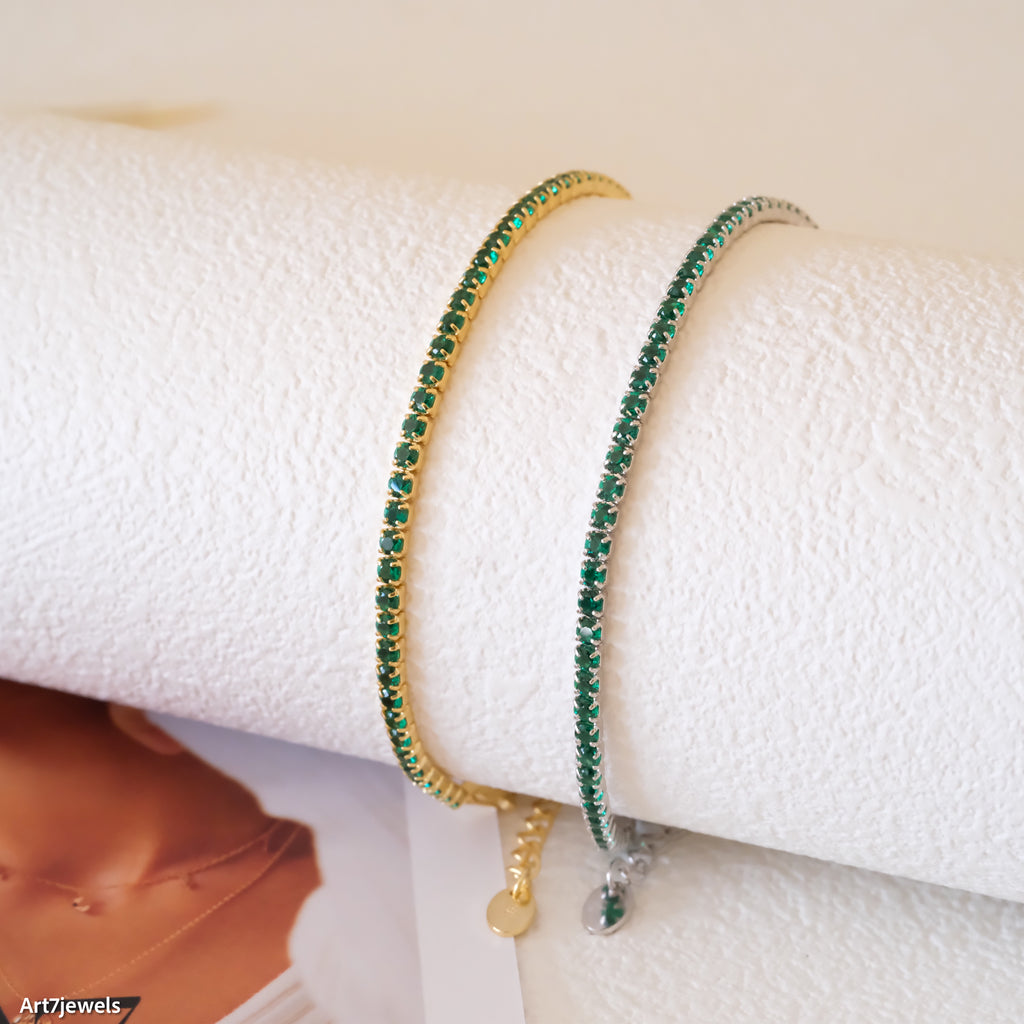 14k gold emerald tennis bracelet, Dainty emerald cz bracelet, 2mm tennis bracelet, Gifts for her, Christmas gifts