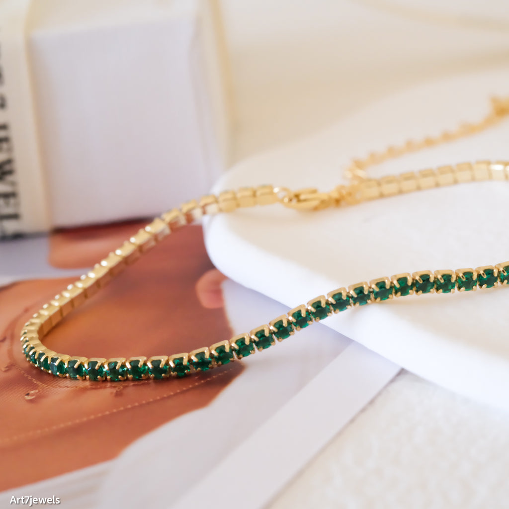 14k gold emerald tennis bracelet, Dainty emerald cz bracelet, 2mm tennis bracelet, Gifts for her, Christmas gifts