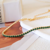 14k gold emerald tennis bracelet, Dainty emerald cz bracelet, 2mm tennis bracelet, Gifts for her, Christmas gifts