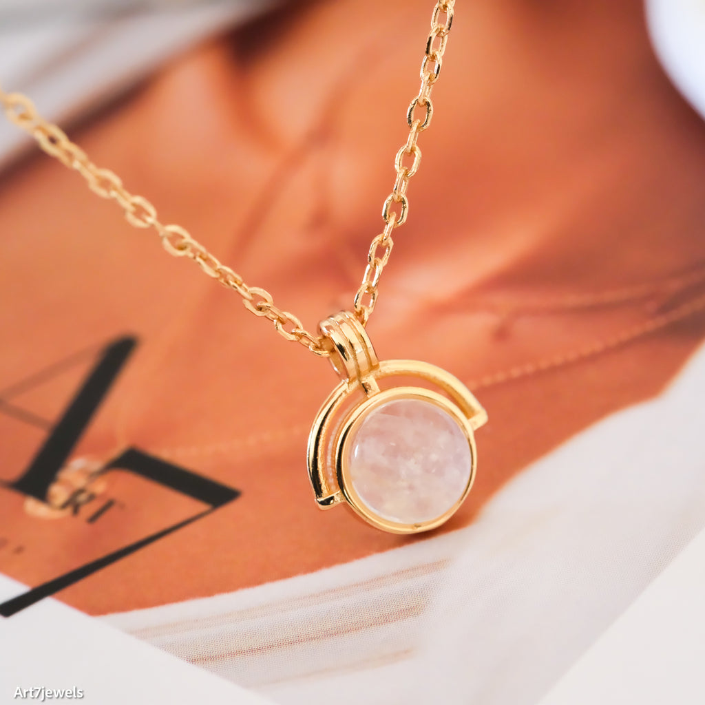 Dainty gold moonstone necklace,