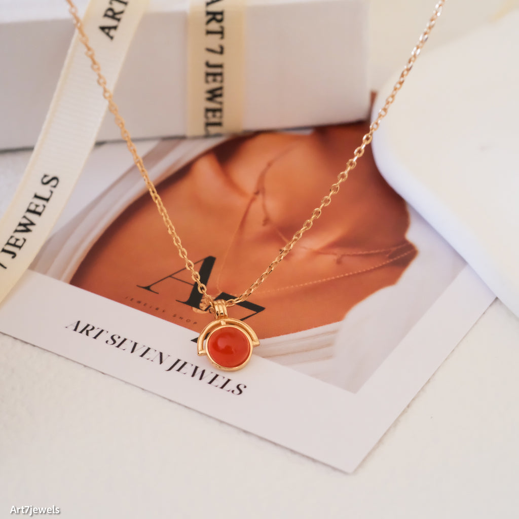 Red gemstone necklace,  Silver necklace, Gift for her