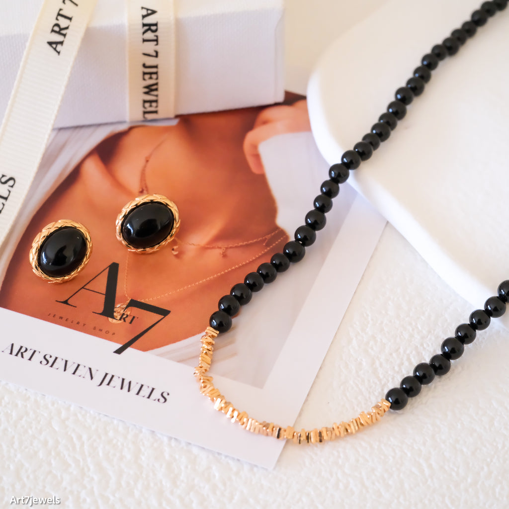 Dainty gold onyx jewelry set