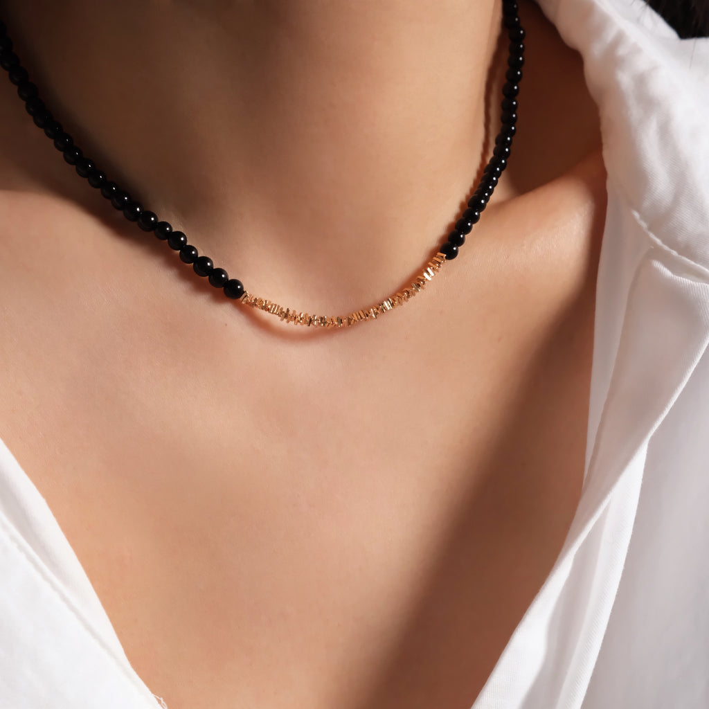 Dainty gold onyx necklace