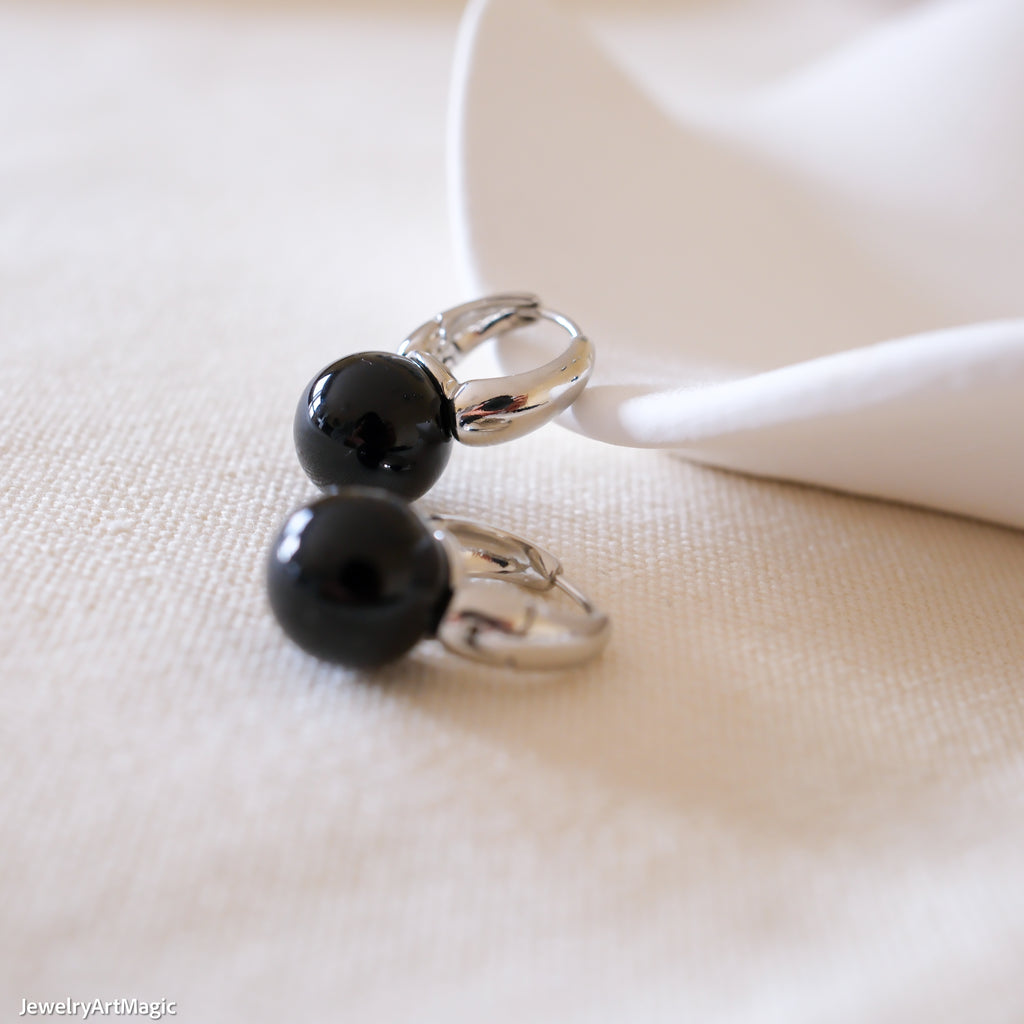 Black stone earrings, Gemstone earrings